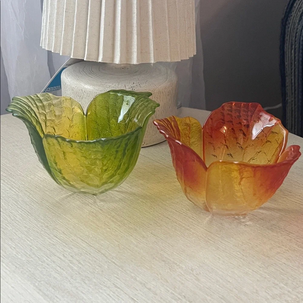 🌴⭐️ Colorful Glass Leaf Bowls / Candle Holders